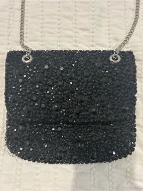 Banana Republic Black Crystal-Embellished Crossbody with Silver Chain